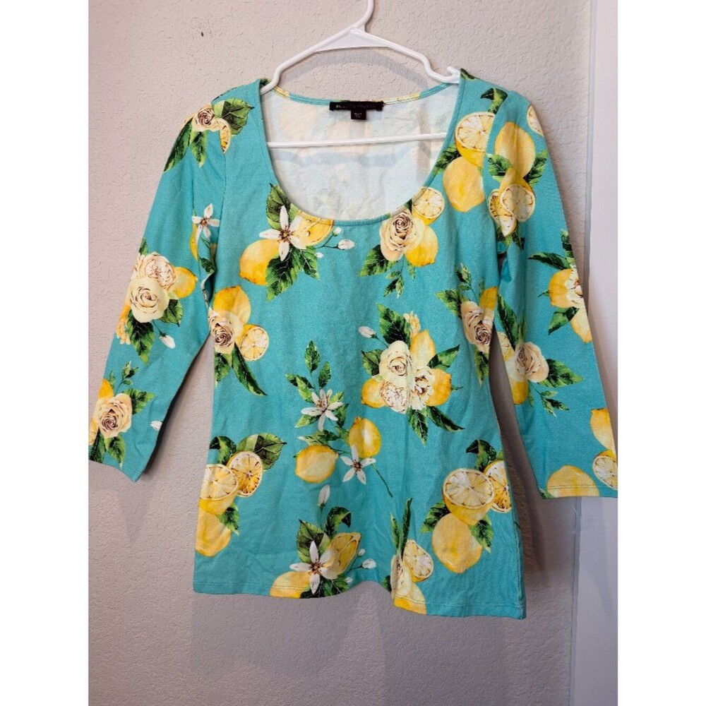 NWOT Boston Proper Blue Yellow Lemon Floral Top Size Small